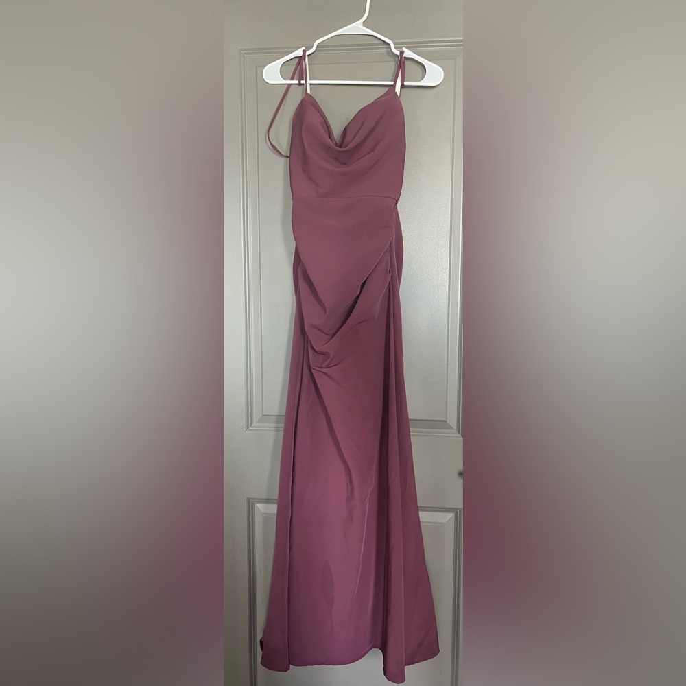 Stretch Crepe Cowl Neck Strappy Dress
